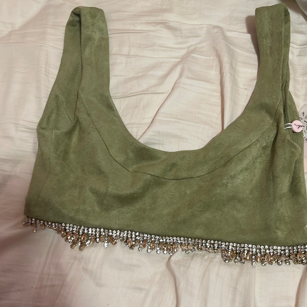 Oh Polly green crop top jeweled brand new size 0